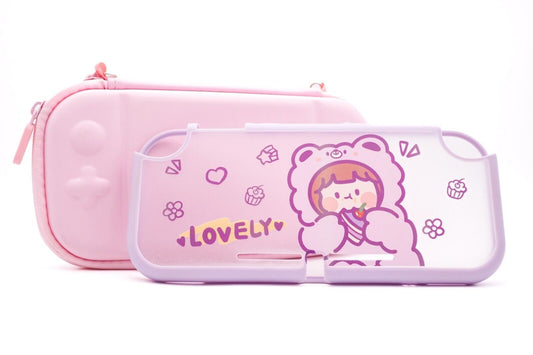 Nintendo Switch Lite Case Rosa & Skin Gehäuse Lovely PU Softshell Schutz